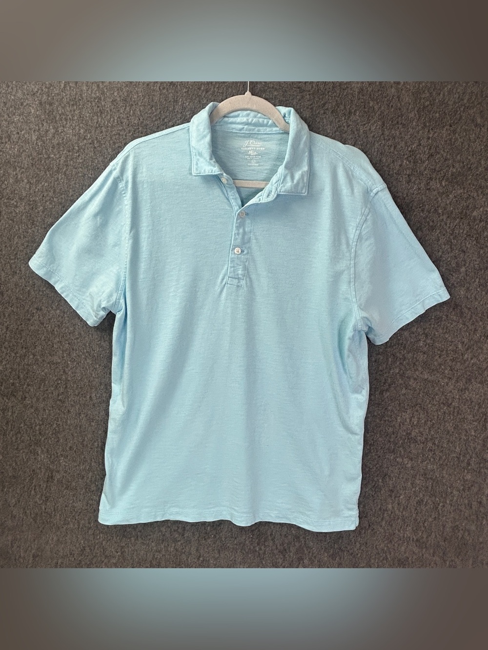 J.Crew Garment Dyed Slub Cotton Polo Shirt Mens Large Blue Untucked Short Sleeve